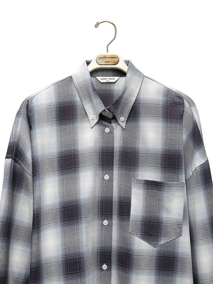 Paper Moon - Korean Women Fashion - #womensfashion - Oversized Plaid Check Button Down Shirt - 7