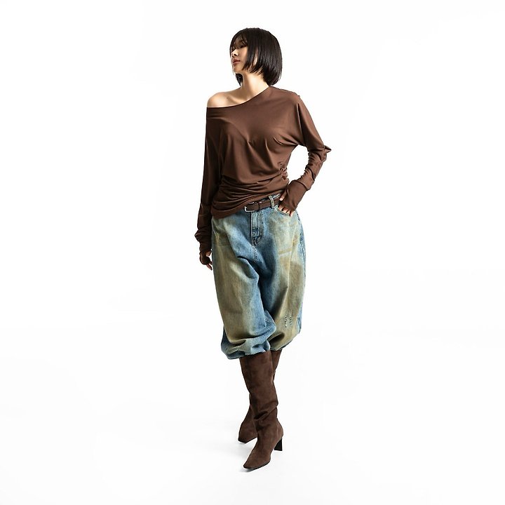 Paper Moon - Korean Women Fashion - #womensfashion - Dusty Mud Washed Wide Denim Trousers - 2