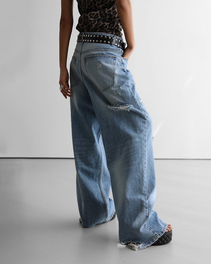 Paper Moon - Korean Women Fashion - #momslook - Vintage Destroyed Wide Denim - 4