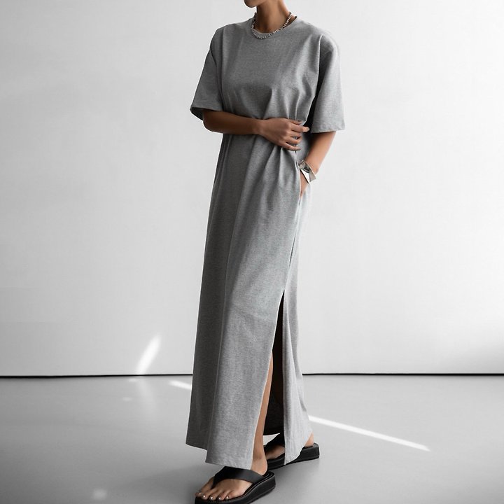 Paper Moon - Korean Women Fashion - #womensfashion - One Side Slit Detail Oversized Maxi Dress