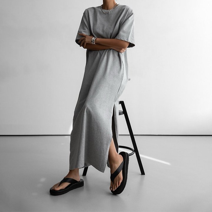 Paper Moon - Korean Women Fashion - #womensfashion - One Side Slit Detail Oversized Maxi Dress - 3