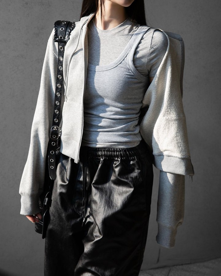 Paper Moon - Korean Women Fashion - #momslook - Classic Slim Fit Two Way Zipped Up Hoodie - 4