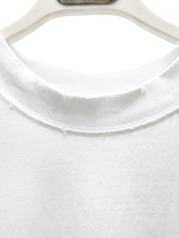 Paper Moon - Korean Women Fashion - #womensfashion - Mock Neck Ribbed Damage Detail Oversized Pigment Tee - 10