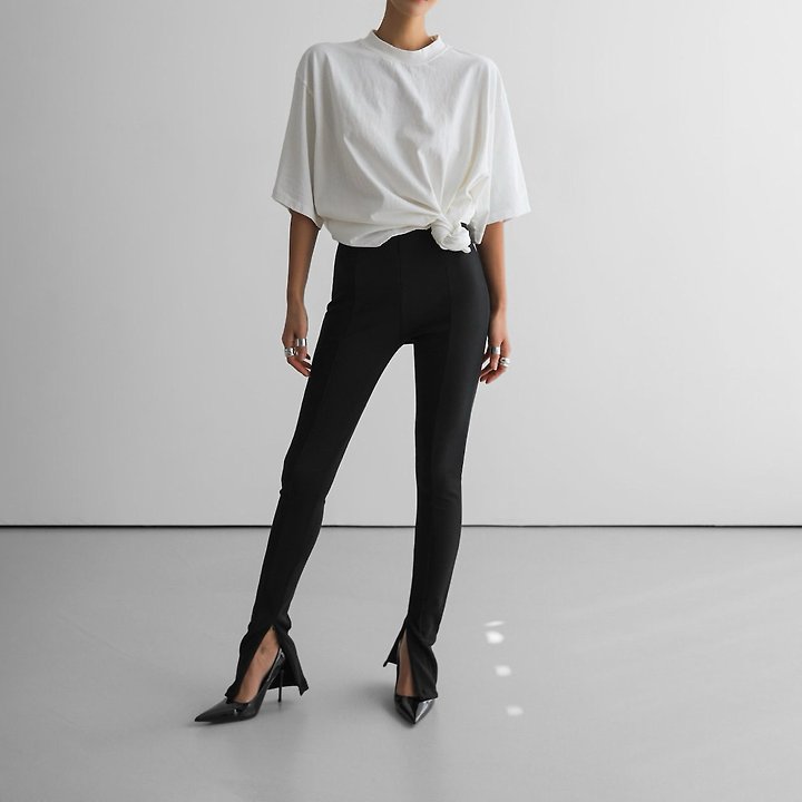 Paper Moon - Korean Women Fashion - #momslook - Mock Neck Ribbed Damage Detail Oversized Pigment Tee - 4
