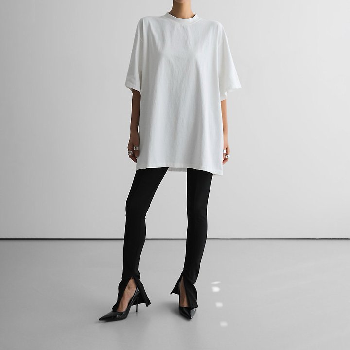 Paper Moon - Korean Women Fashion - #womensfashion - Mock Neck Ribbed Damage Detail Oversized Pigment Tee - 6