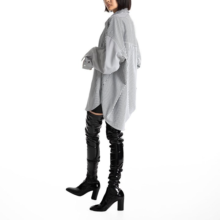 Paper Moon - Korean Women Fashion - #womensfashion - Oversized Striped Combi Button Down Shirt - 2