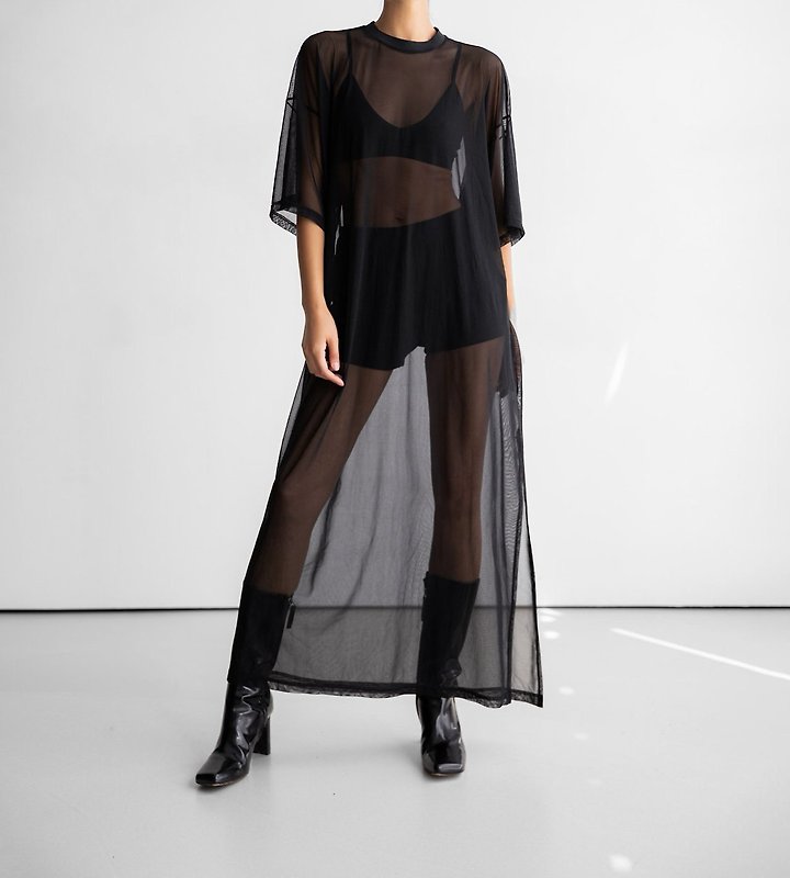 Paper Moon - Korean Women Fashion - #womensfashion - Oversized Mesh Sheer One Slit Dress