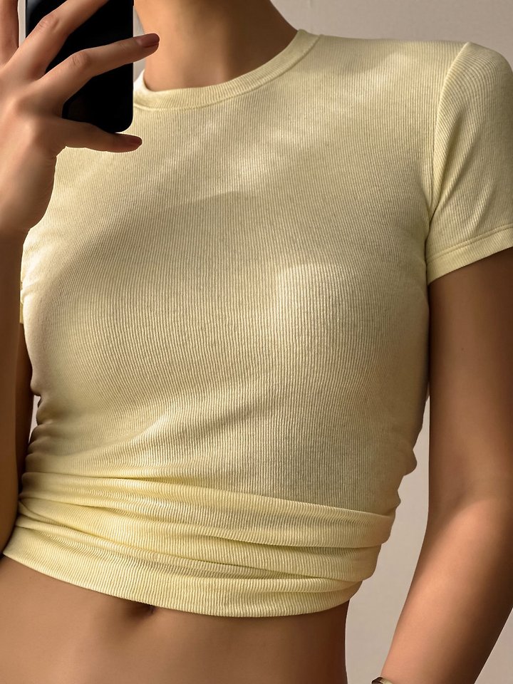 Paper Moon - Korean Women Fashion - #womensfashion - Ribbed Slim Crewneck Basic Tee - 3