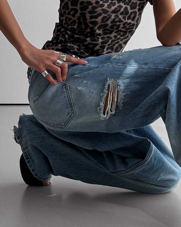 Paper Moon - Korean Women Fashion - #momslook - Vintage Destroyed Wide Denim - 4