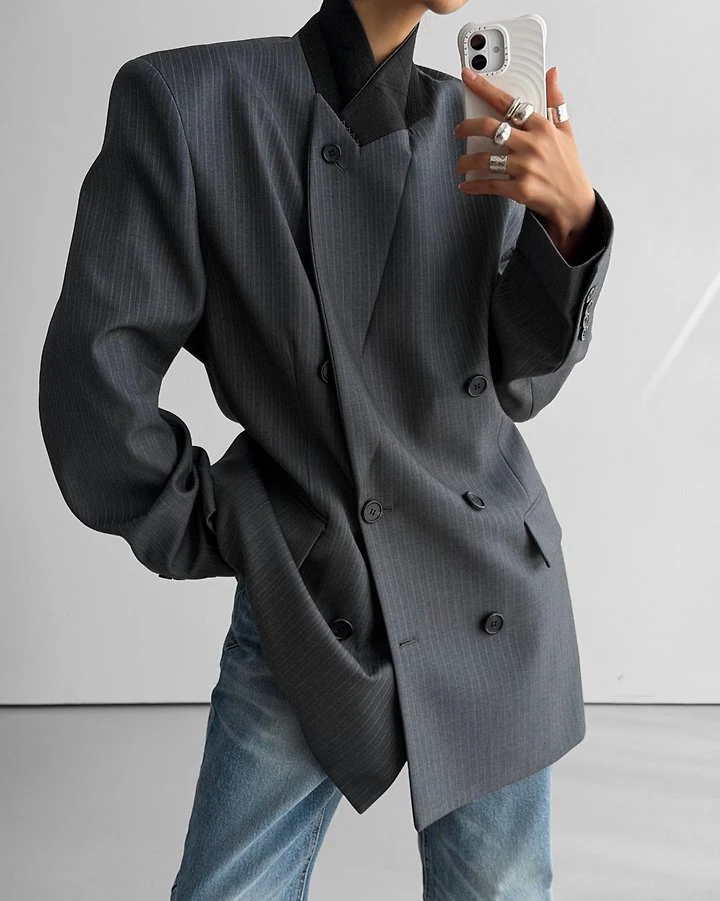 Paper Moon - Korean Women Fashion - #womensfashion - Classic Peaked Tailored Double Blazer - 5