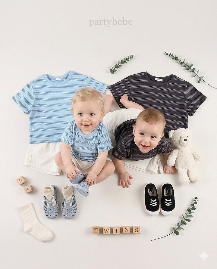 Party Kids - Korean Baby Fashion - #babylifestyle - Line Tee - 5