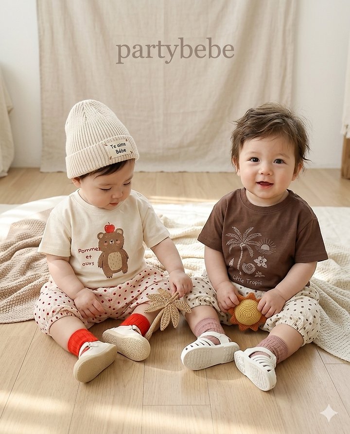 Party Kids - Korean Baby Fashion - #babyoutfit - Apple Bear Tee - 2