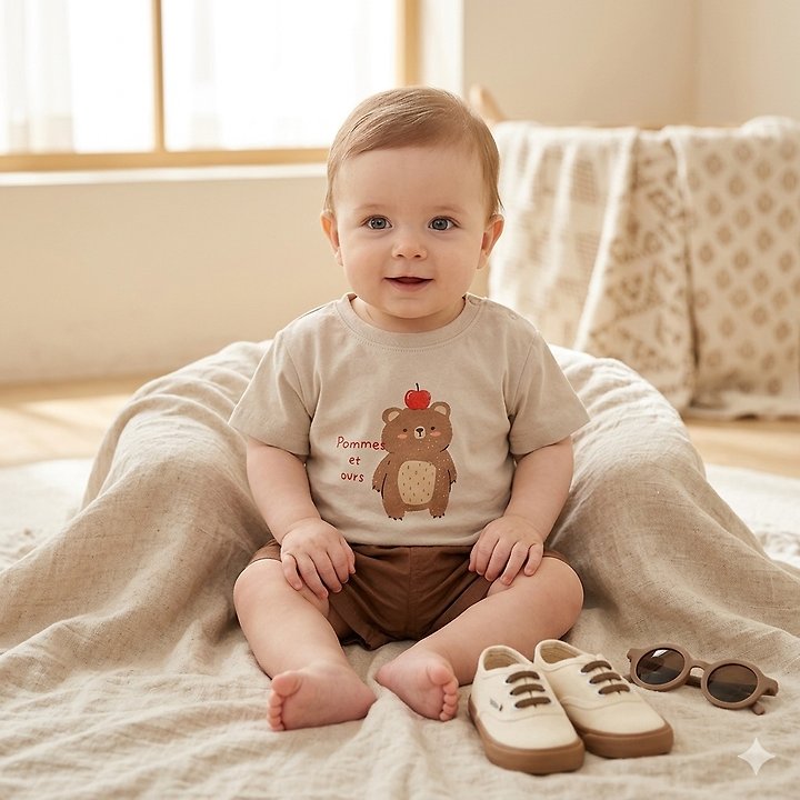 Party Kids - Korean Baby Fashion - #babyoutfit - Apple Bear Tee - 3