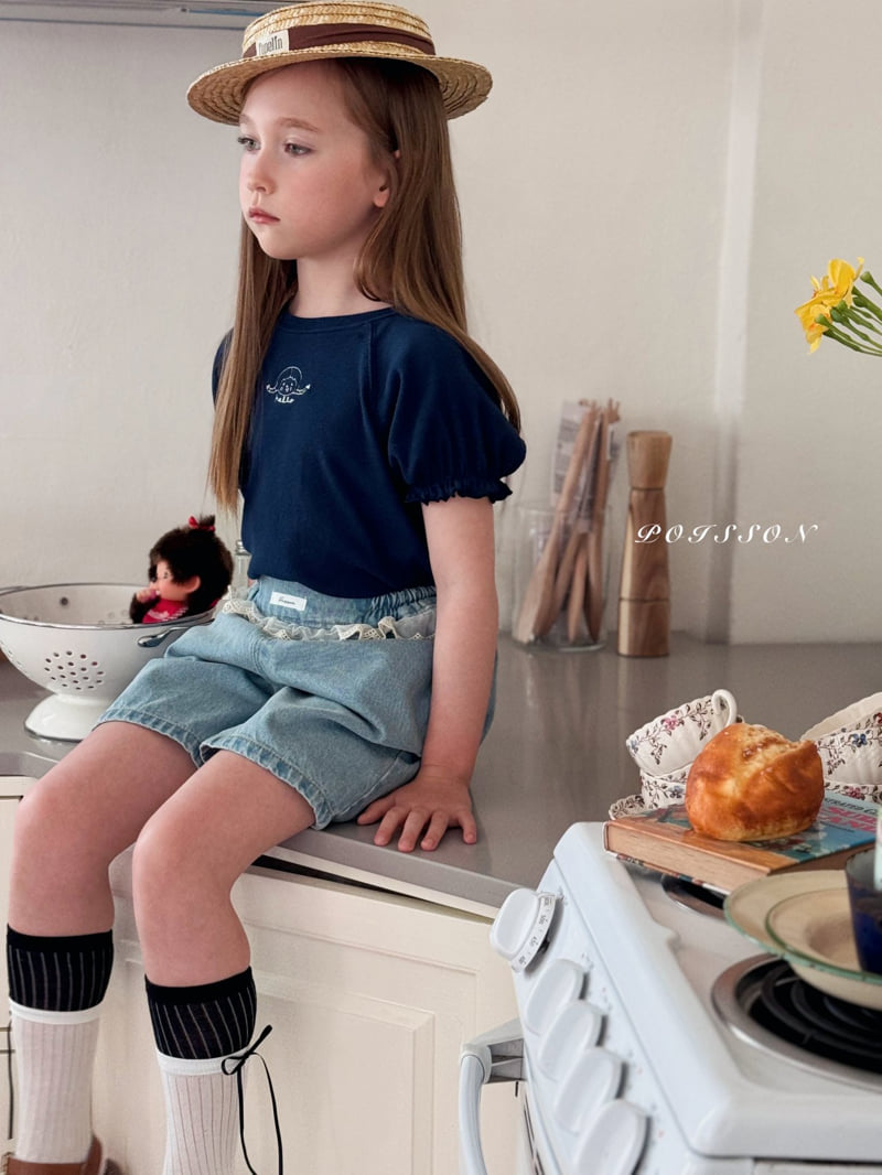 Poisson - Korean Children Fashion - #kidsshorts - Girl Embroidery Tee