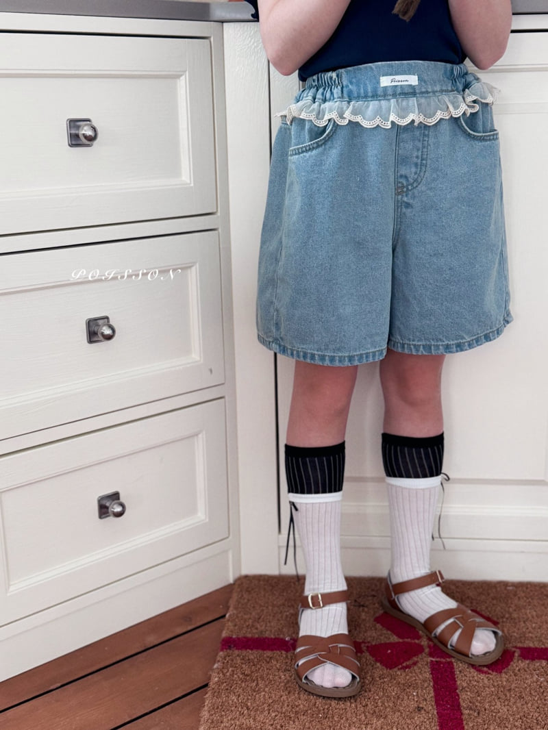 Poisson - Korean Children Fashion - #littlefashionista - Lala Lace Shorts Denim - 5