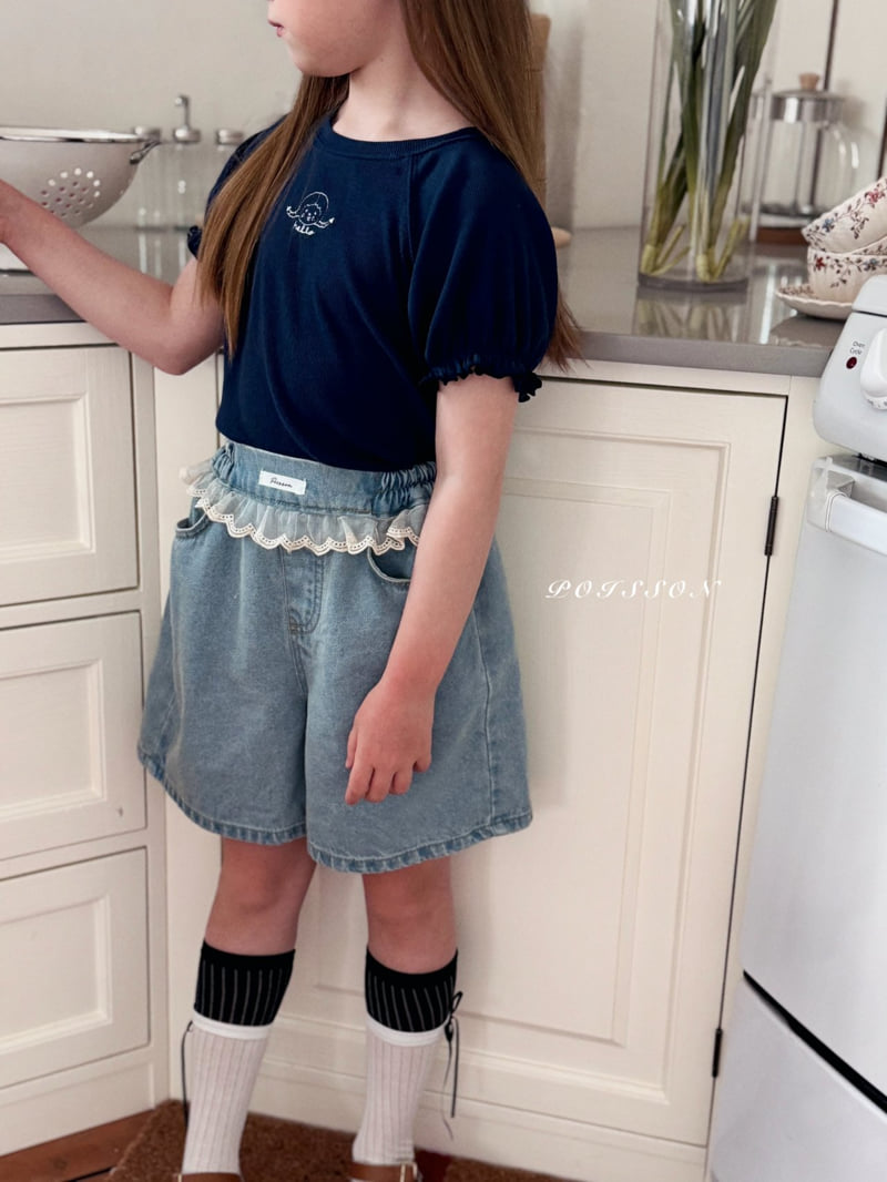 Poisson - Korean Children Fashion - #minifashionista - Lala Lace Shorts Denim - 7