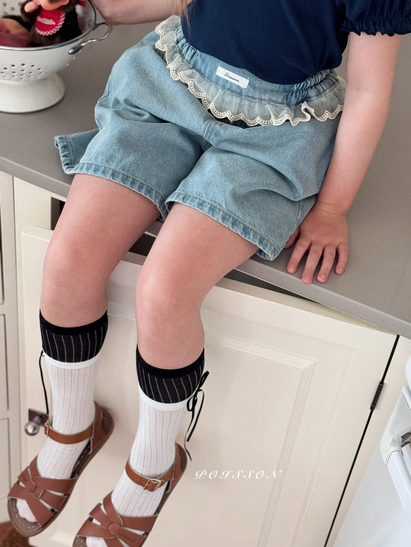 Poisson - Korean Children Fashion - #prettylittlegirls - Lala Lace Shorts Denim - 8