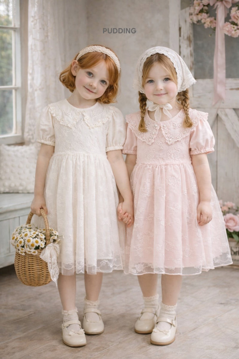 Pudding - Korean Children Fashion - #kidzfashiontrend - Flower Mesh One-piece - 2