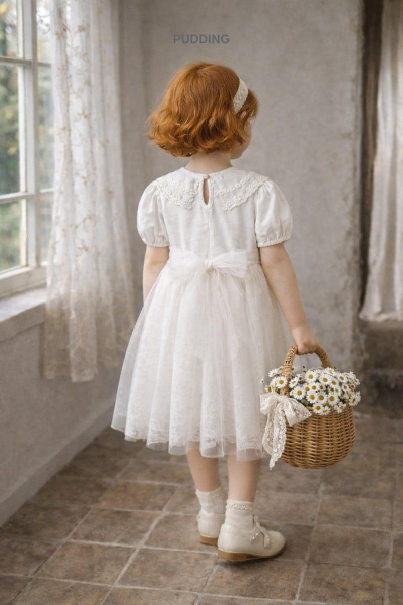 Pudding - Korean Children Fashion - #magicofchildhood - Flower Mesh One-piece - 5