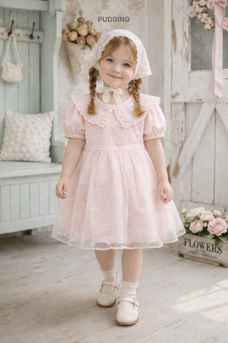 Pudding - Korean Children Fashion - #todddlerfashion - Flower Mesh One-piece - 8