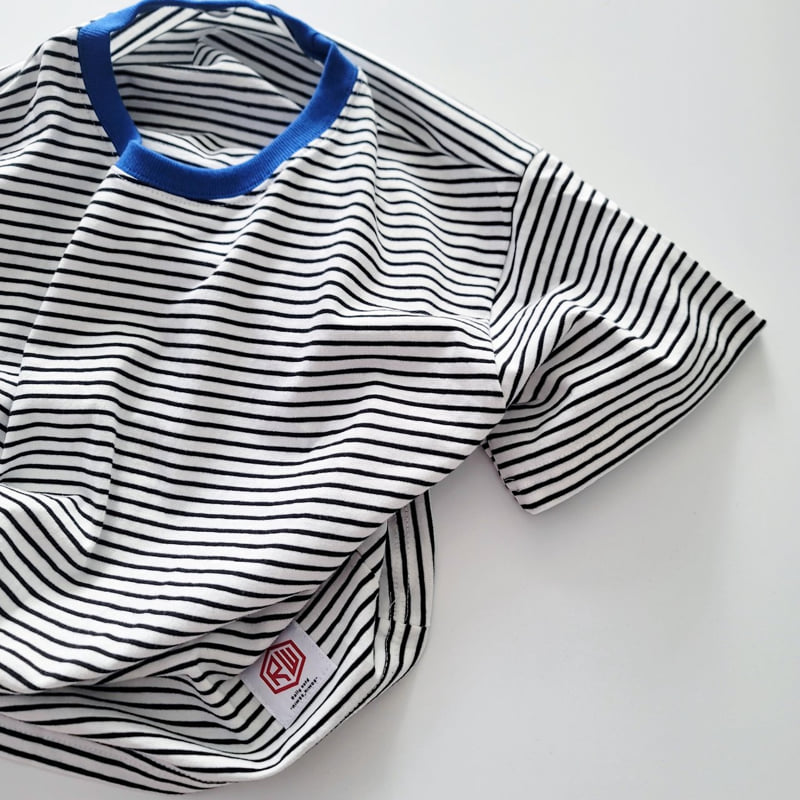 Riwoo Riwoo - Korean Children Fashion - #childofig - Thin Stripe Patch Short Sleeve Tee - 5