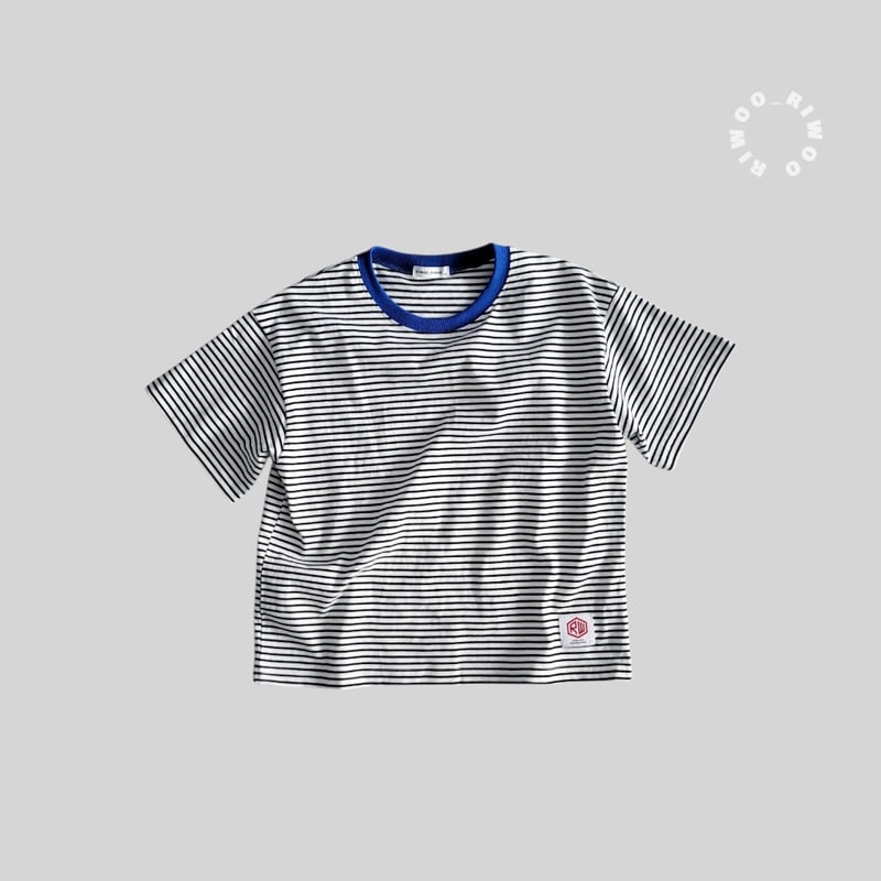 Riwoo Riwoo - Korean Children Fashion - #childofig - Thin Stripe Patch Short Sleeve Tee - 3