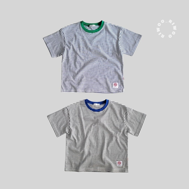 Riwoo Riwoo - Korean Children Fashion - #childofig - Thin Stripe Patch Short Sleeve Tee - 4