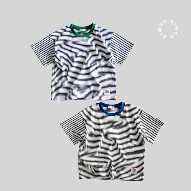 Riwoo Riwoo - Korean Children Fashion - #magicofchildhood - Thin Stripe Patch Short Sleeve Tee