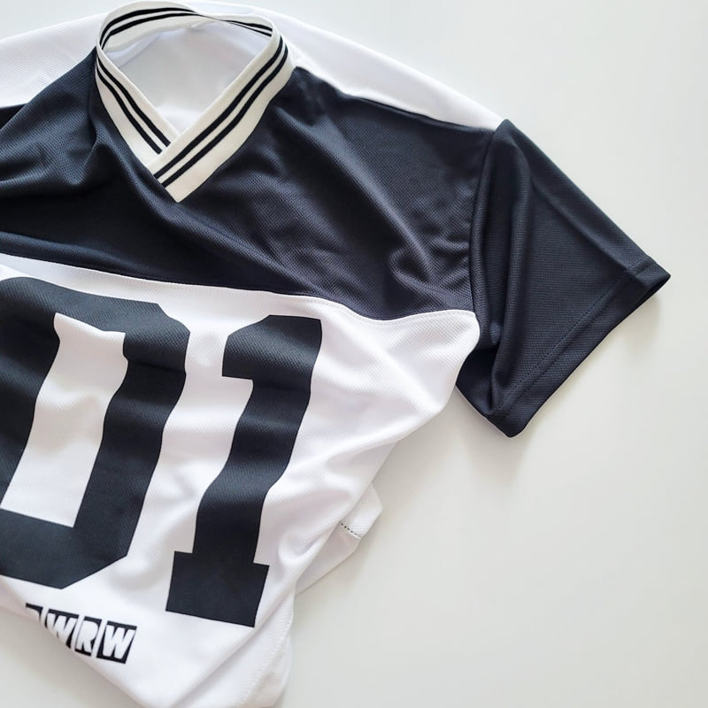 Riwoo Riwoo - Korean Children Fashion - #toddlerclothing - Number One Jersey V Short Sleeve Tee - 8