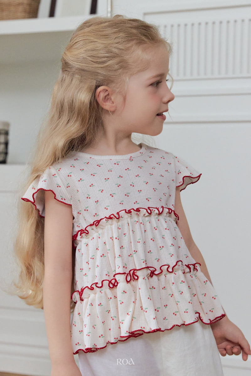 Roa - Korean Children Fashion - #todddlerfashion - Cherry Ribbed Tee - 7