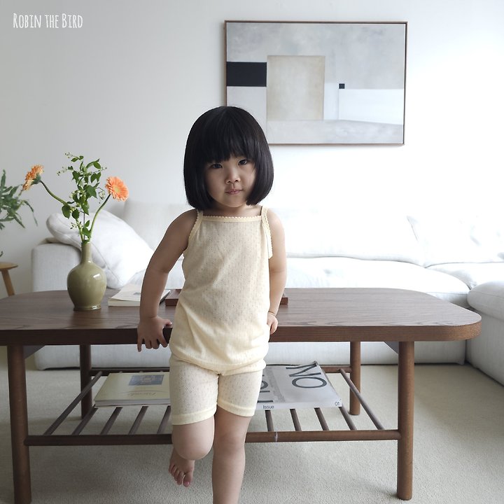 Saerobin - Korean Baby Fashion - #babyootd - Eyelet Mesh Strap Sleeveless Easywear - 9