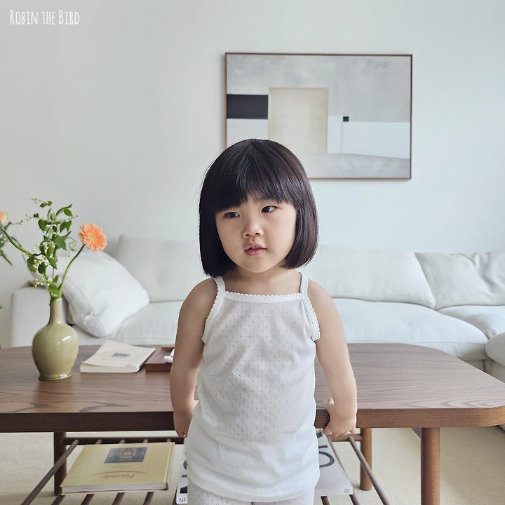 Saerobin - Korean Baby Fashion - #babyoutfit - Eyelet Mesh Strap Sleeveless Easywear - 10