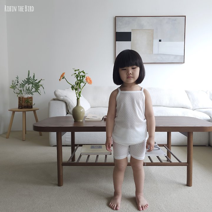 Saerobin - Korean Baby Fashion - #babyoutfit - Eyelet Mesh Strap Sleeveless Easywear - 11