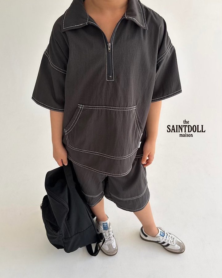 Saint Doll - Korean Children Fashion - #childofig - Stitch Half-Zip Shirt - 7