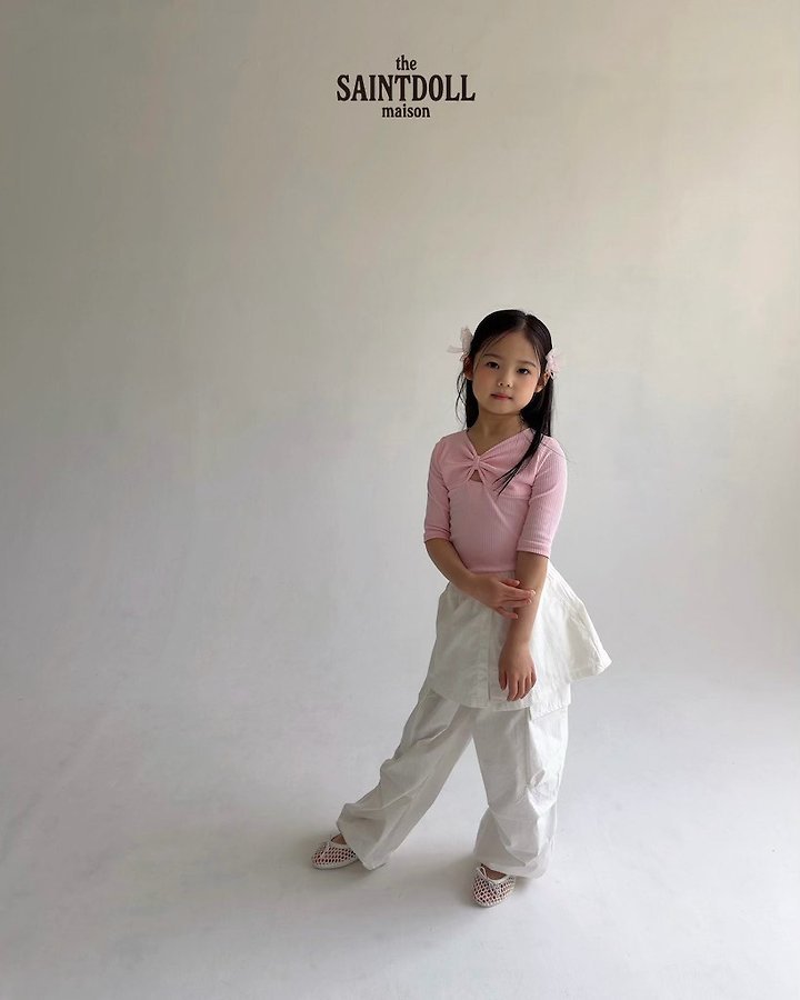 Saint Doll - Korean Children Fashion - #kidsshorts - Ribbon 5-Sleeve Tee - 12