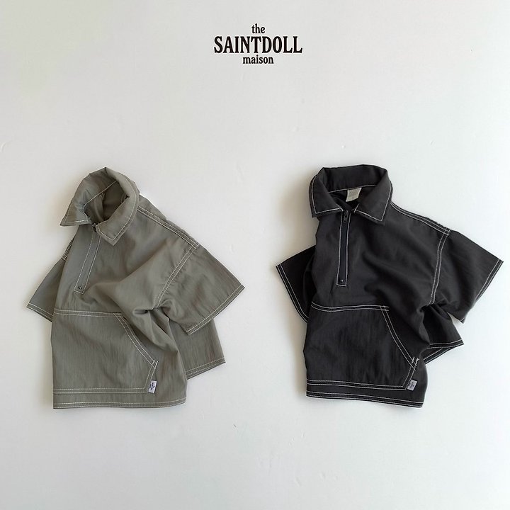 Saint Doll - Korean Children Fashion - #kidzfashiontrend - Stitch Half-Zip Shirt