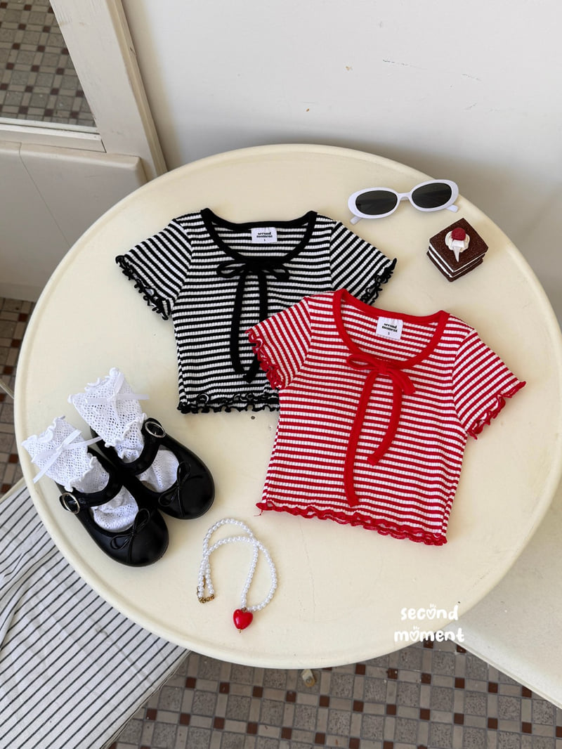 Second Moment - Korean Children Fashion - #discoveringself - Stripe Ribbon Tee