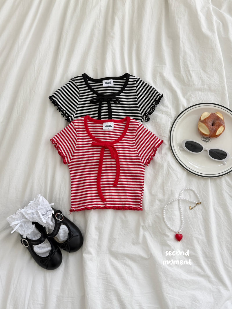 Second Moment - Korean Children Fashion - #kidsshorts - Stripe Ribbon Tee - 3