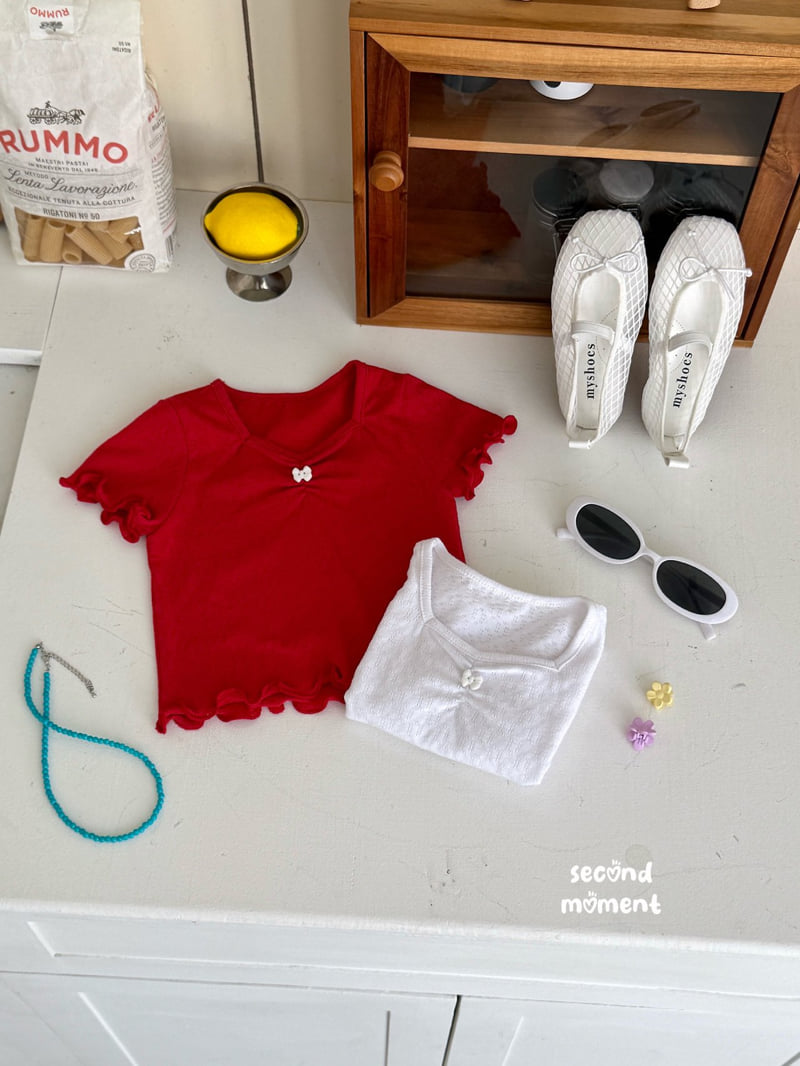 Second Moment - Korean Children Fashion - #kidsshorts - Ribbon Eyelet Tee