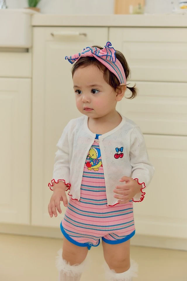 Sera - Korean Baby Fashion - #smilingbaby - (Bebe) (Hairband Set) Cherry Strap Sleeveless Suit - 4