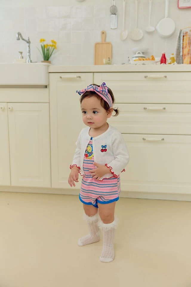 Sera - Korean Baby Fashion - #babyclothing - (Bebe) (Hairband Set) Cherry Strap Sleeveless Suit - 6