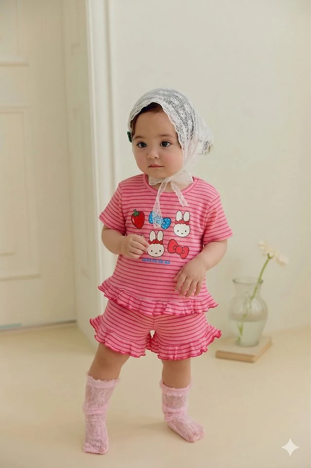 Sera - Korean Baby Fashion - #babyclothing - (Bebe) Stripe Frill Set - 3