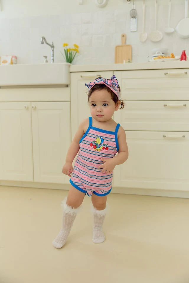 Sera - Korean Baby Fashion - #babyfever - (Bebe) (Hairband Set) Cherry Strap Sleeveless Suit - 8