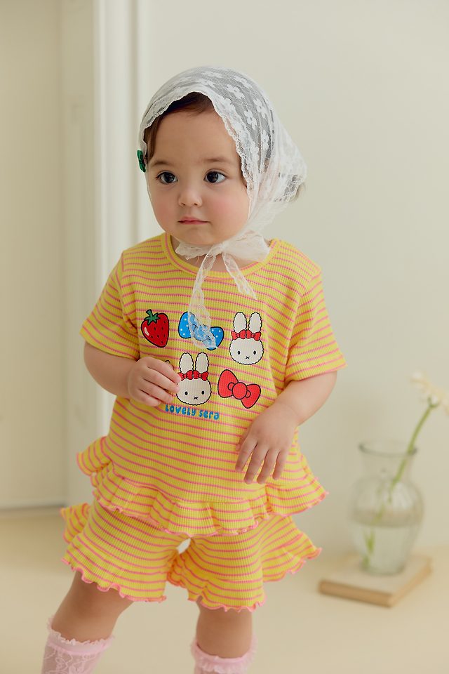 Sera - Korean Baby Fashion - #babyfever - (Bebe) Stripe Frill Set - 5