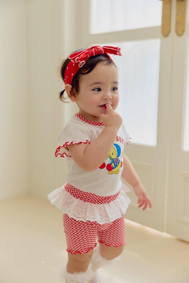 Sera - Korean Baby Fashion - #babygirlfashion - (Bebe) Chick Check Pants Set - 3