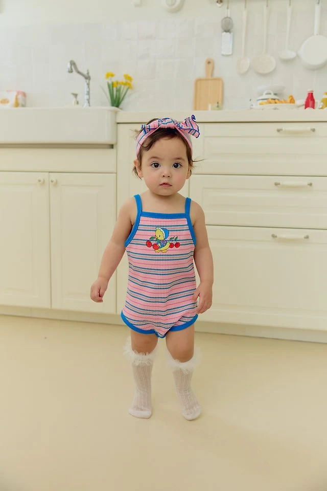 Sera - Korean Baby Fashion - #babylifestyle - (Bebe) (Hairband Set) Cherry Strap Sleeveless Suit - 10