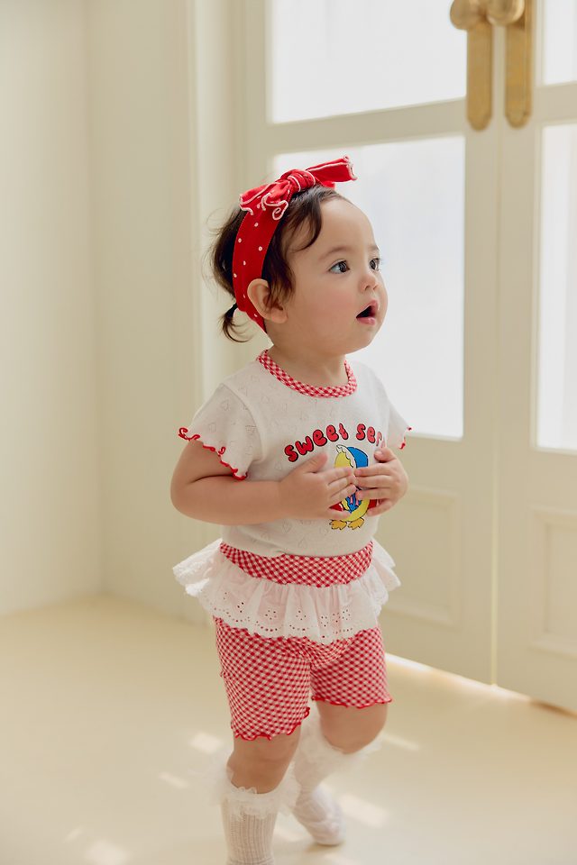 Sera - Korean Baby Fashion - #babygirlfashion - (Bebe) Chick Check Pants Set - 4
