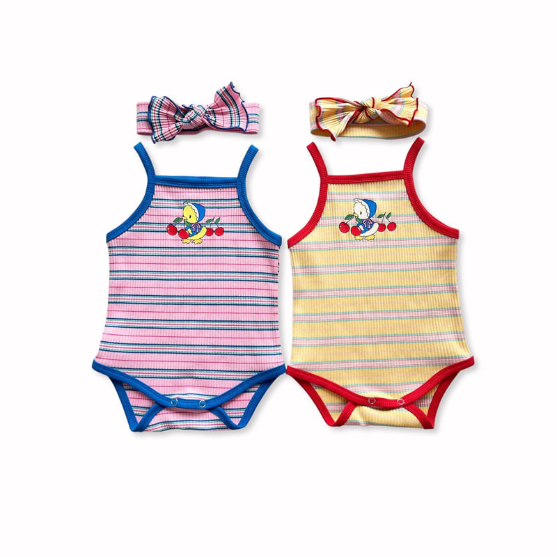 Sera - Korean Baby Fashion - #babyoninstagram - (Bebe) (Hairband Set) Cherry Strap Sleeveless Suit - 11
