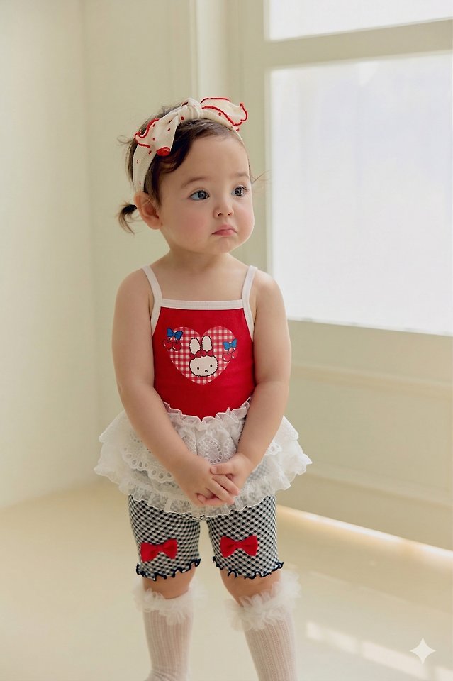 Sera - Korean Baby Fashion - #babyootd - (Bebe) Heart Jacquard Strap Sleeveless
