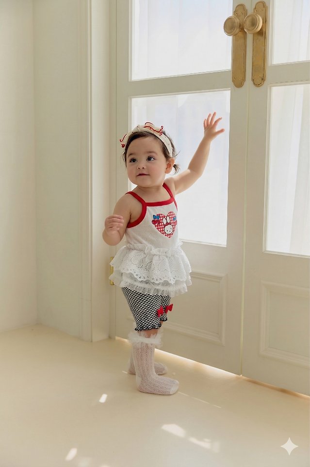 Sera - Korean Baby Fashion - #onlinebabyshop - (Bebe) Heart Jacquard Strap Sleeveless - 6